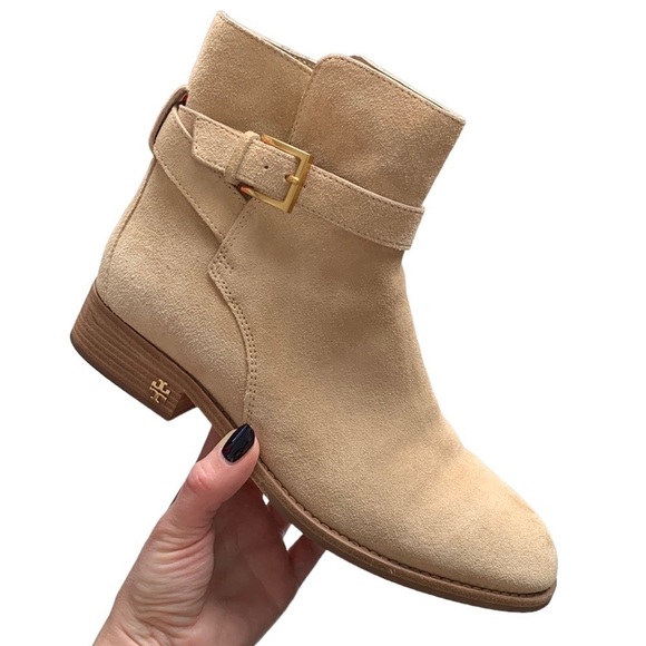 Tory Burch Brooke Tan Suede Leather Ankle Booties - Picture 1 of 15